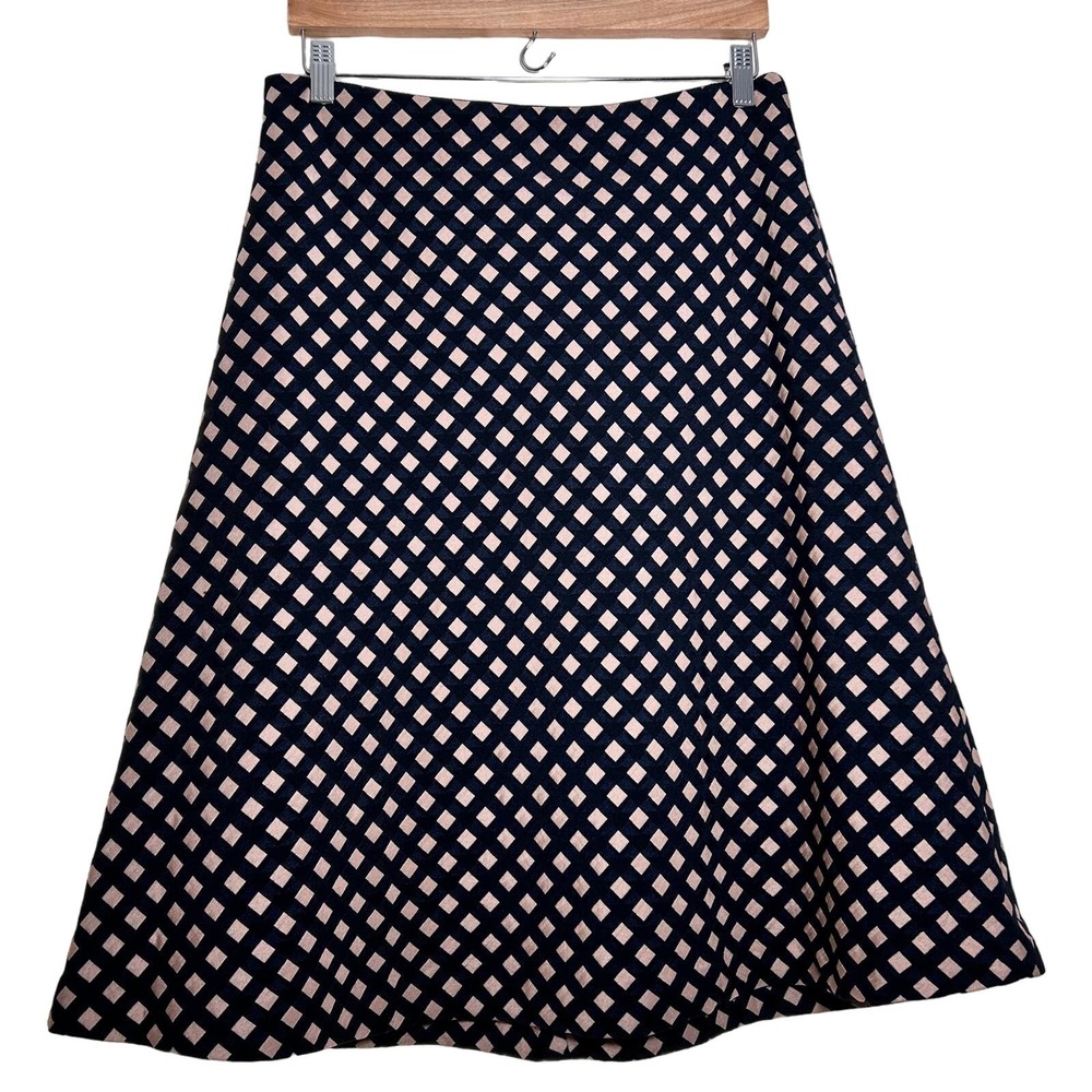 Ann Taylor Blue Tan Black Diamond Check A-Line Women's Skirt Size 10